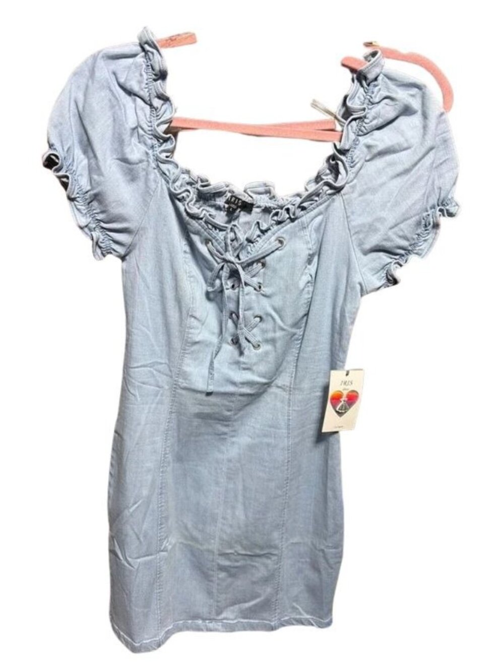 IRIS Womens Light Blue Stretch Denim Off Shoulder Lace Up Dress Large US 12-14
